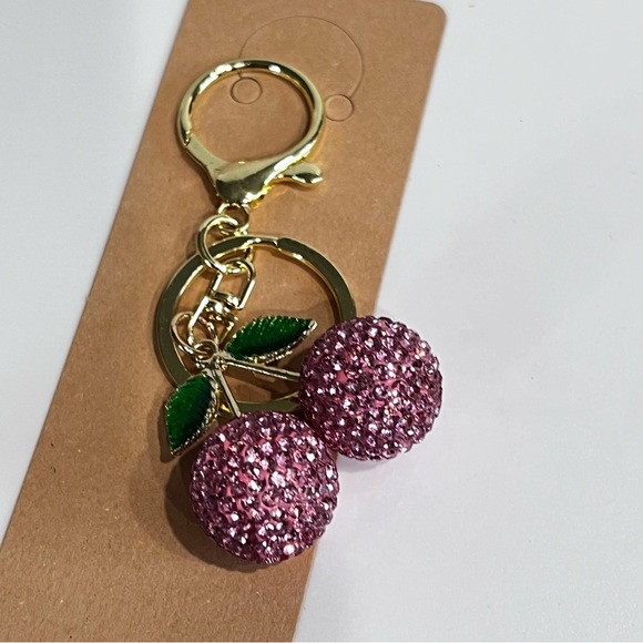 Pink Cherry 🍒 BG Charm Keychain Accessory with Rhinestones - Picture 3 of 4